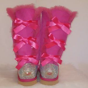 Pink Baily Bow Tall Uggs Size 7 BLING